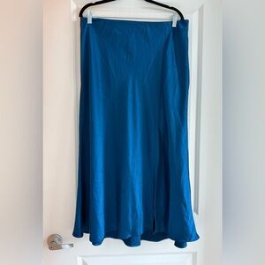 A New Day Blue Silk Skirt with Slit, XL